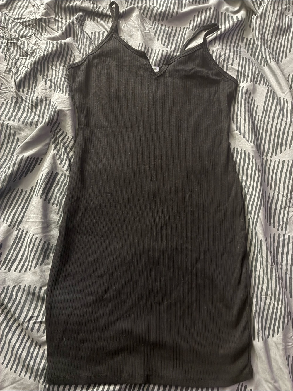 Bozzolo Black Ribbed Slip Tank Dress